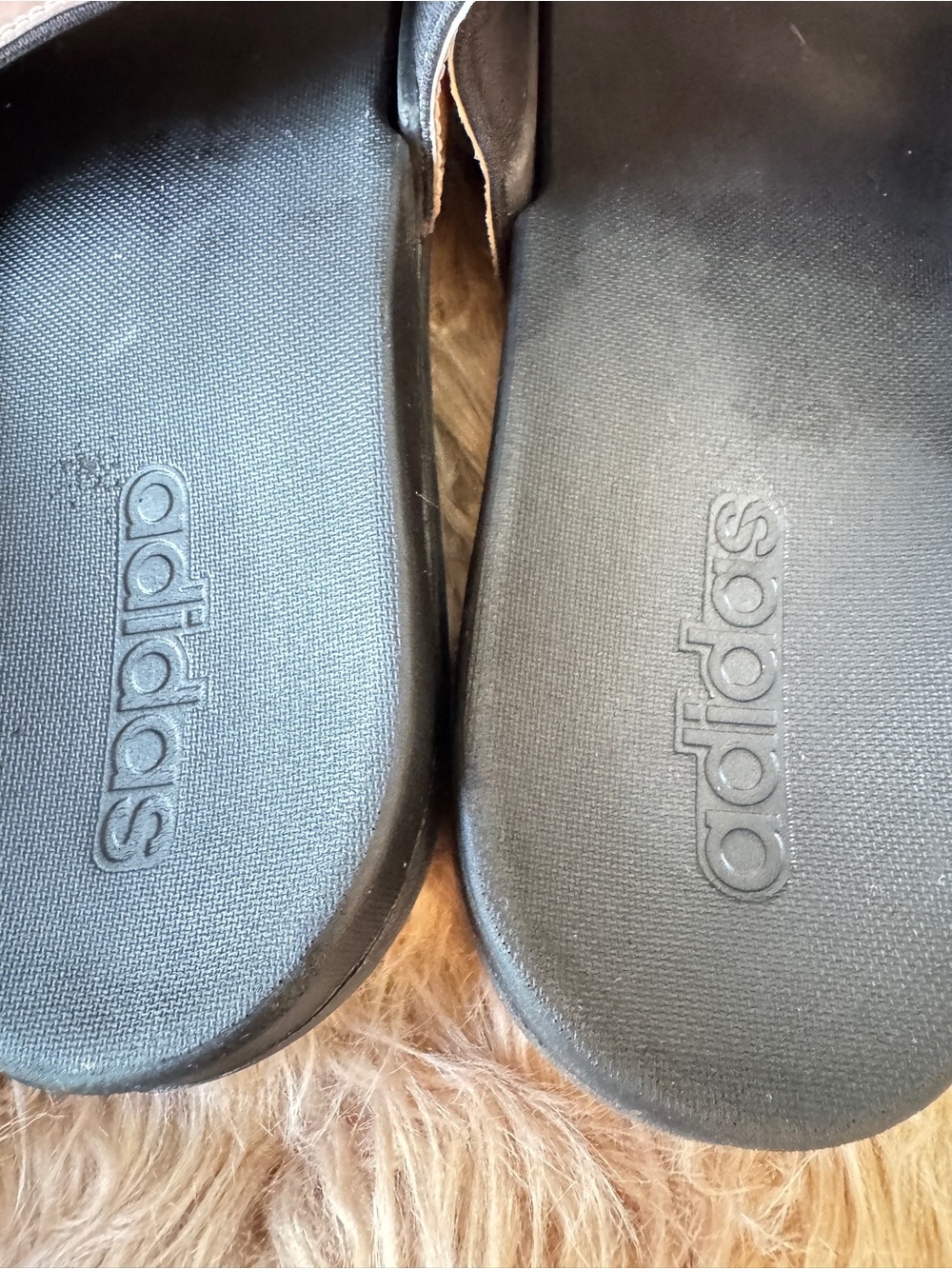 adidas Black Slides with Rose Gold & silver Metallic Straps Sz 7 EUC - Picture 3 of 6